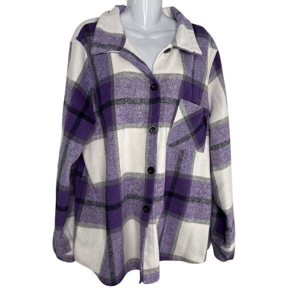 1 Clique Plus Size Plaid Flannel Shacket Womens Size 3X Purple Gray White - Picture 1 of 5